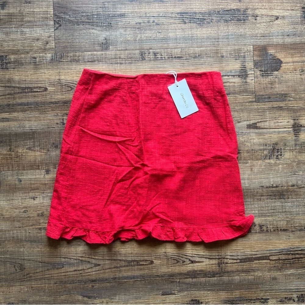 Ghanda Cotton Red Skirt Womens Size 10 Frill Hem Mini Lined Summer NWT